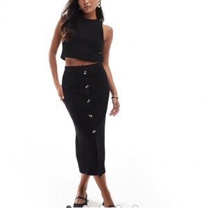 ASOS Petite Black Midi Skirt with Button Detail